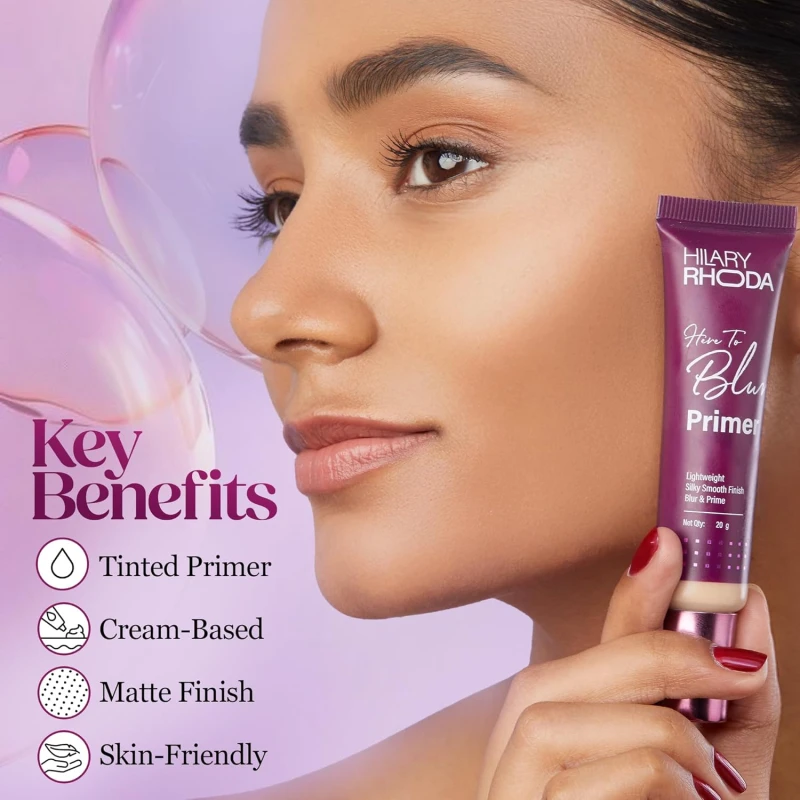 Hilary Rhoda Here to Blur Primer | Tinted & Silicon-Based | Water Resistant Primer | Matte Finish & Blurs Pores | Oil Control & Lightweight | 25g - Thumbnail 5